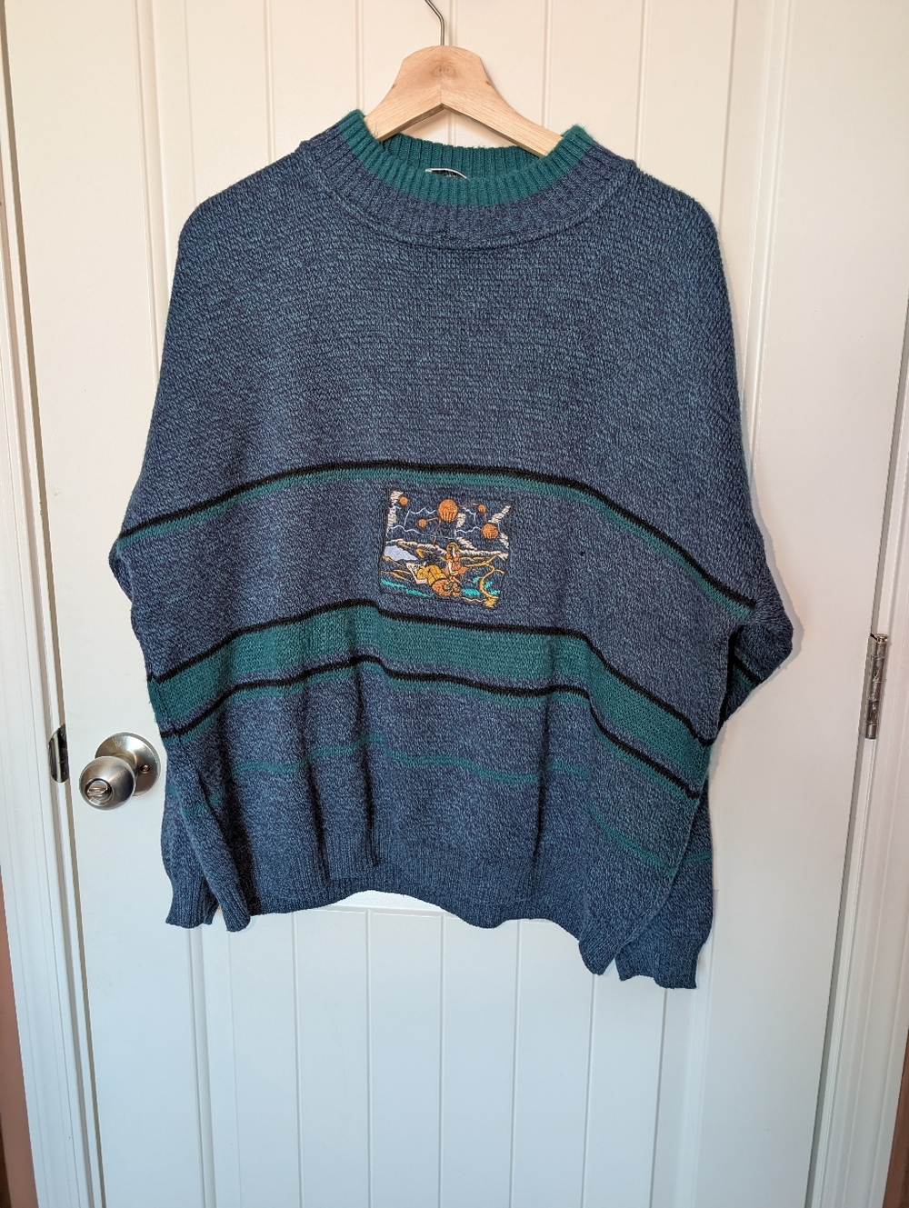 Vintage Centro Maglia Knit and Embroidered Sweater Men’s Large Blue/Green